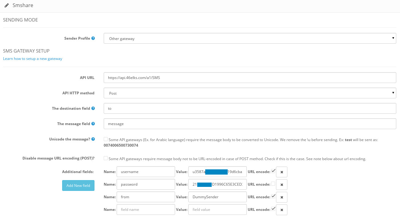 Gateway configuration example