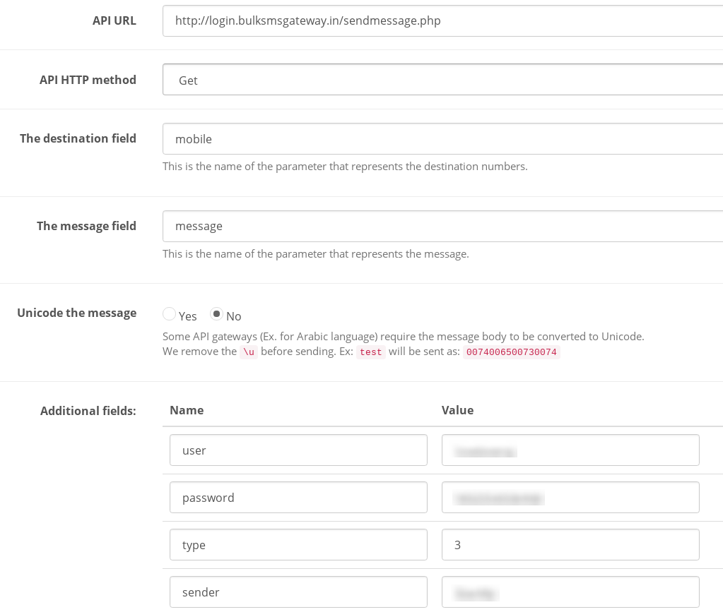 Gateway configuration example
