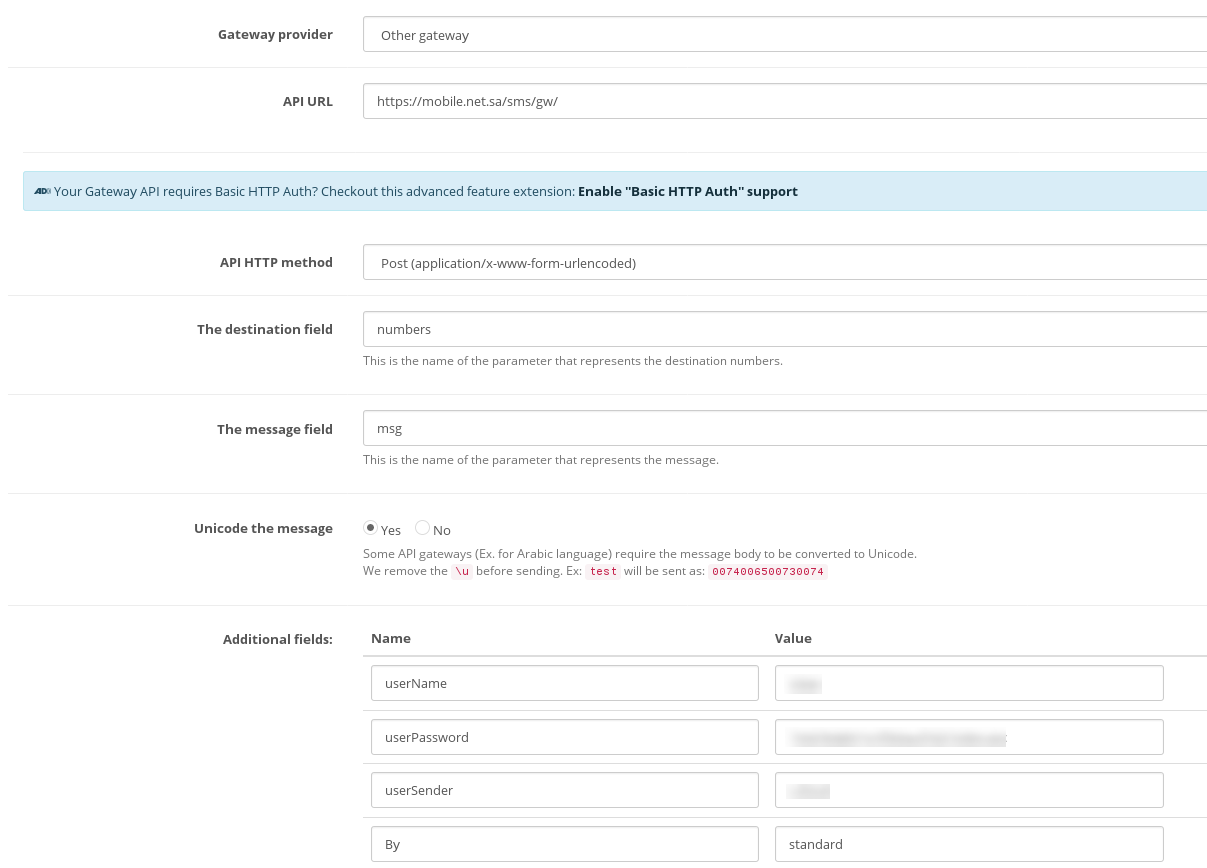 Gateway configuration example
