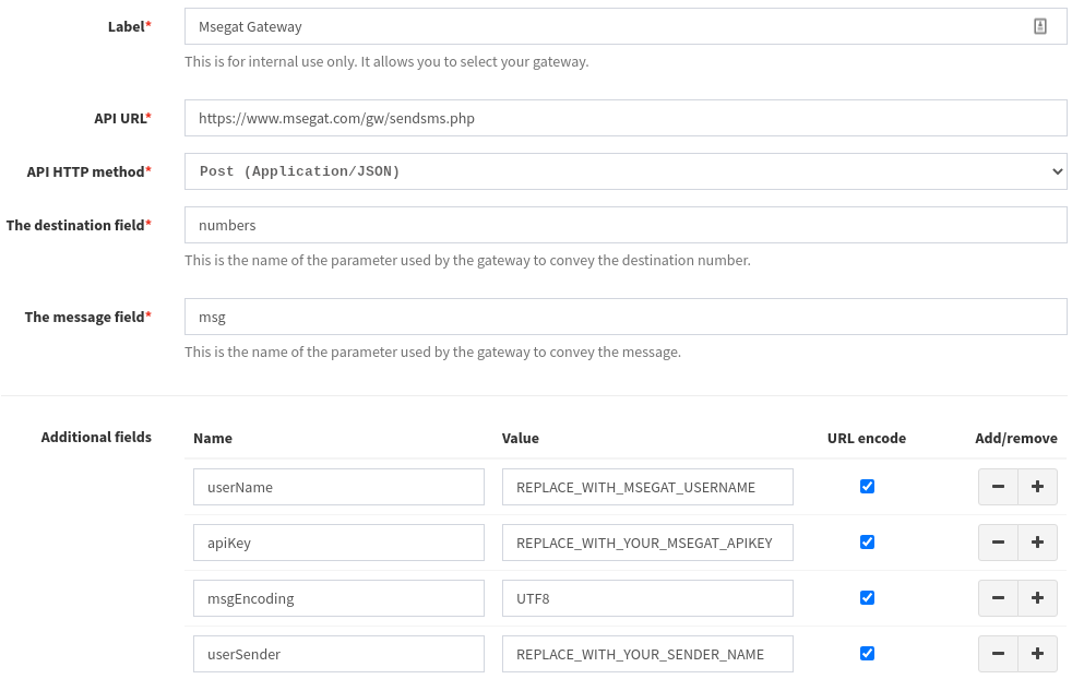 MSEGAT SMS gateway setup with smshare - Gateway configuration example