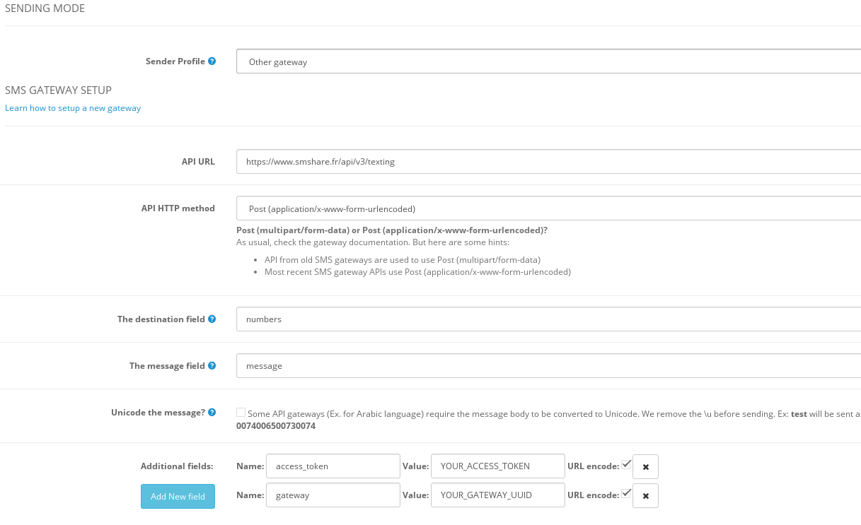 Gateway configuration example
