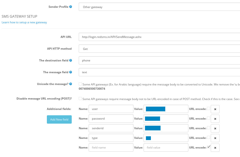 Gateway configuration example