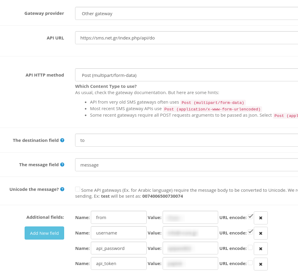 Gateway configuration example