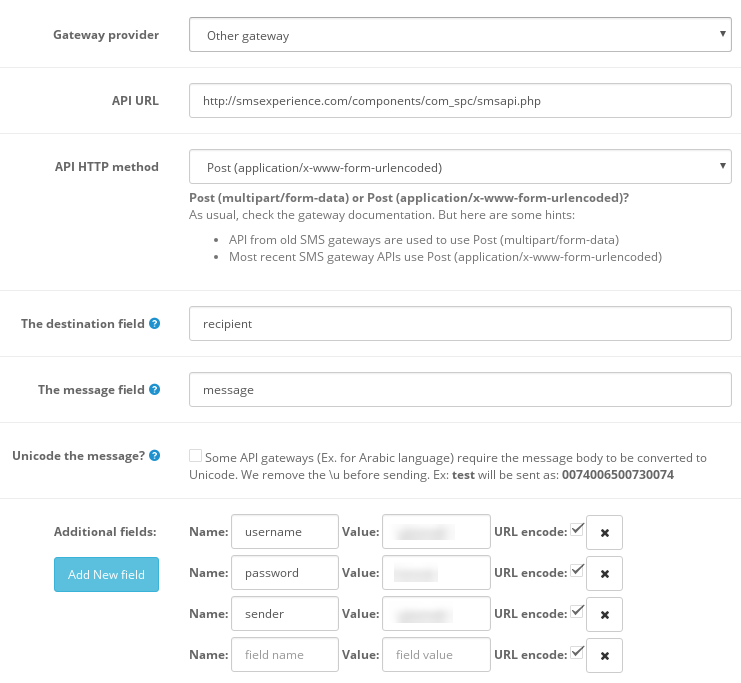 Gateway configuration example